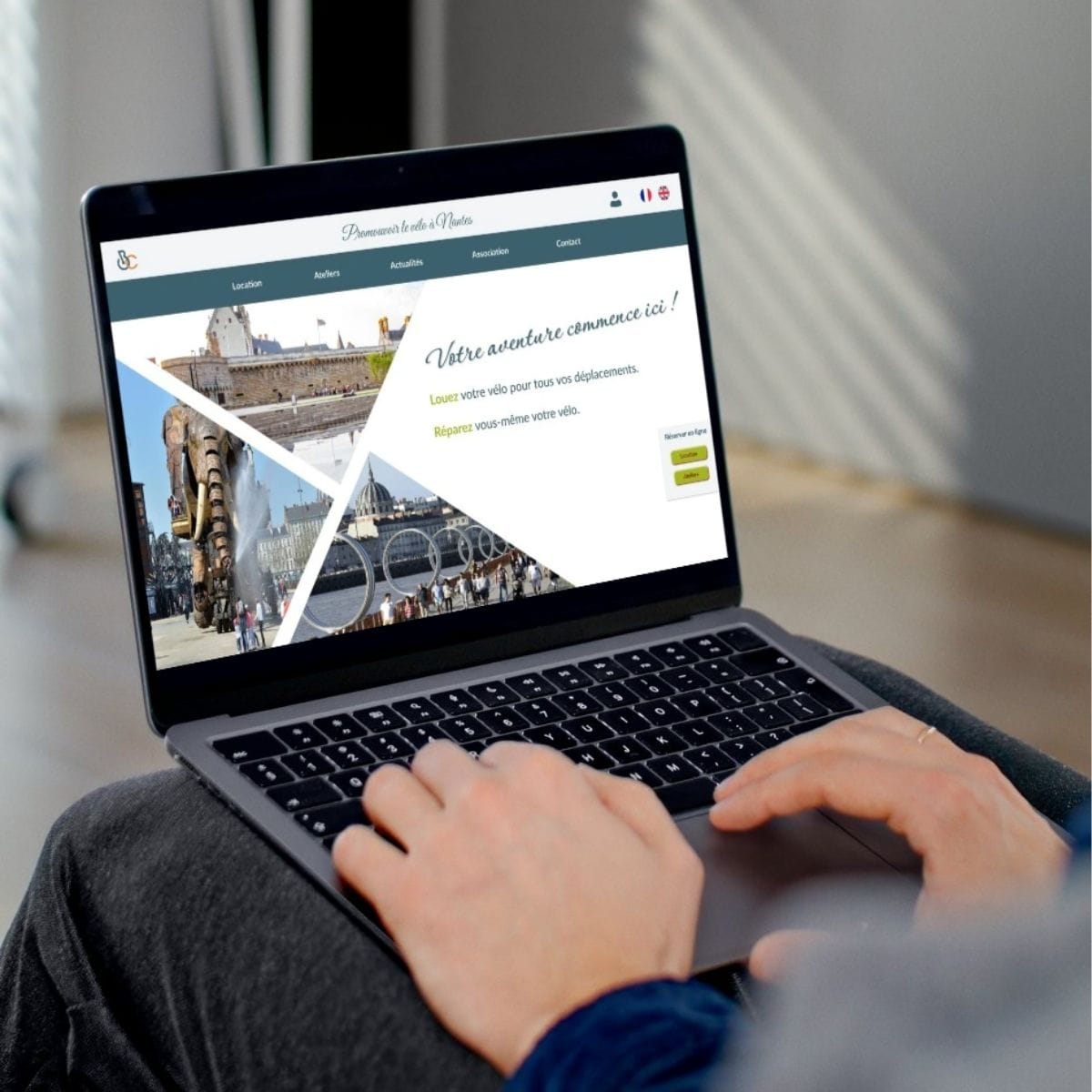 site vitrine d'une association cycliste : Mockup de la hero section de la page d'accueil du site de Beecycle